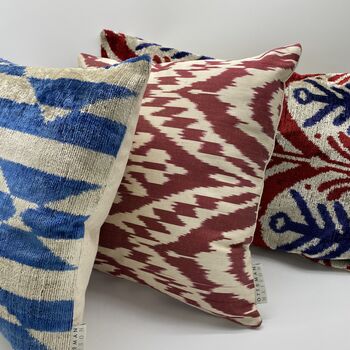 Ikat Silk Cushion Red Abstract, 3 of 9