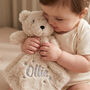 Personalised Teddy Bear Comforter Newborn Baby Gift, thumbnail 1 of 8