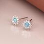 Sterling Silver Blue Opal Daisy Stud Earrings, thumbnail 2 of 7