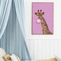 Pink Giraffe Bubble Gum Blowing Wall Art Print, thumbnail 3 of 9