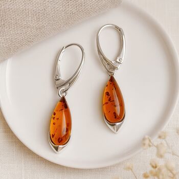 Sterling Silver Baltic Amber Teardrop Earrings – 8mm, 5 of 6