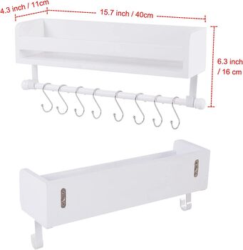 Wooden Grey Floating Shelves With Eight Hooks, 3 of 12