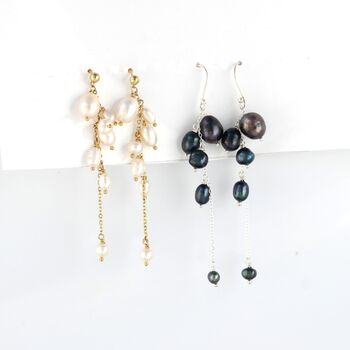 Black Or White Pearl Waterfall Drop Earrings, 4 of 10