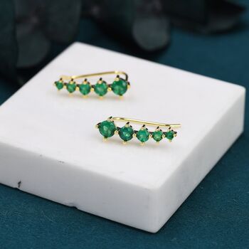 Sterling Silver Emerald Green Cz Crawler Earrings, 4 of 12
