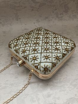 Handcrafted Raw Silk Cream Square Clutch, 6 of 6