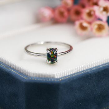 Black Opal Oval Ring In Sterling Silver, 4 of 12