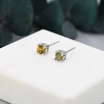 Sterling Silver Natural Raw Yellow Tourmaline Stone Stud Earrings, 5 of 12