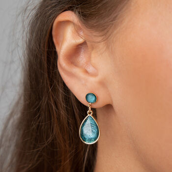 Sea Blue Stone Tear Drop Earrings, 2 of 3