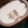 Sterling Silver Amethyst Purple Baguette Cz Stud Earrings, thumbnail 3 of 11