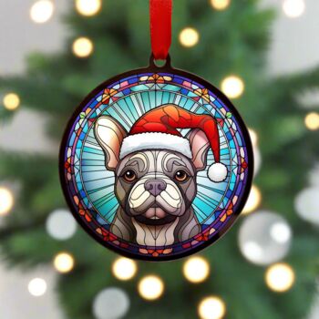 French Bulldog Grey In Santa Hat Suncatcher Decoration, 2 of 6