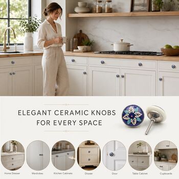 Small Blue Floral Ceramic Drawer Knob, 9 of 9