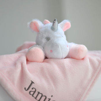 Personalised Pink Unicorn Baby Comforter, 5 of 7