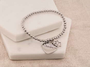 Engraved Name Bracelet With Paw Print Charm, 2 of 6