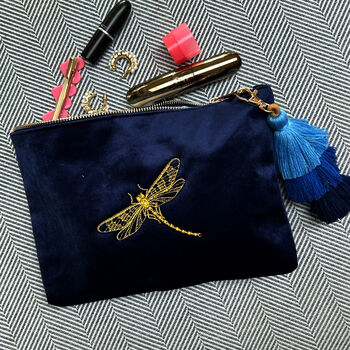 Personalized Dragonfly Initials Velvet Toiletry Bag, 3 of 6