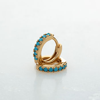 Huggie Hoop Earrings With Turquoise Stones, 6 of 10