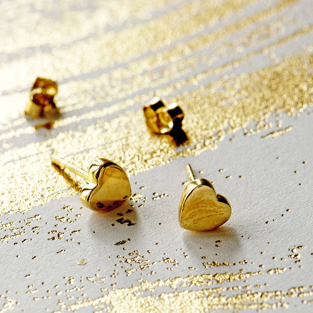 Gold Plated Soft Love Heart Stud Earrings By Grace & Valour