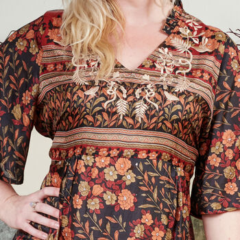 Zaria Silk Print Embroidered Dress 15, 3 of 3