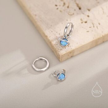 Sterling Silver Blue Opal Planet And Star Huggie Hoop Earrings, 6 of 12