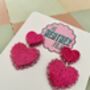 Twice The Love Pink Double Heart Glitter Resin Earrings, thumbnail 2 of 6