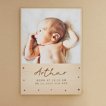 Personalised New Baby Wooden Photo Wall Print, 2 of 2