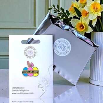 Happy Easter Three Egg Colourful Hard Enamel Pin, 2 of 8