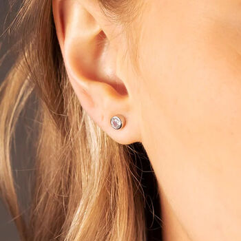 Sterling Silver April Cubic Zirconia Birthstone Stud Earrings, 2 of 4