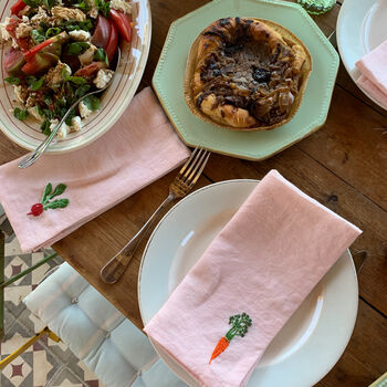 'Eat Your Greens' Embroidered Vegetable Linen Napkins, 2 of 10