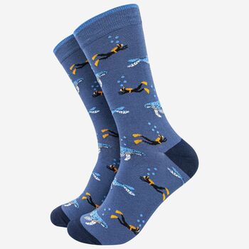 Men's Bamboo Socks Whale And Scuba Diver, 2 of 5