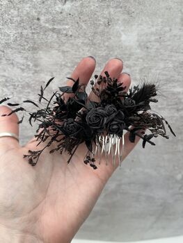 Black Flower Hair Comb Gothic Wedding, 5 of 7