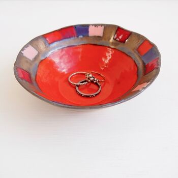 Handmade Teal Or Orange Ceramic Decorative Ring Dish, 6 of 8