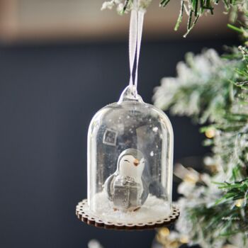 Penguin With Gift Dome Glass Bauble, 2 of 4