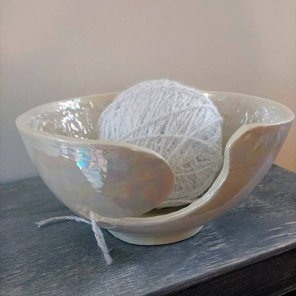 Ceramic Yarn Bowl For Knitting / Crochet Pearl