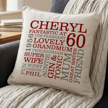 Personalised 60th Birthday Word Art Cushion, 2 of 8