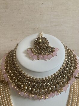 Indian Antique Pink Gold Plated Pearl Set, 9 of 11