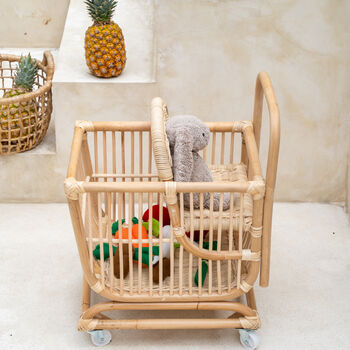 Rattan Toy Shopping Trolley – Pretend Play Cart, 3 of 6