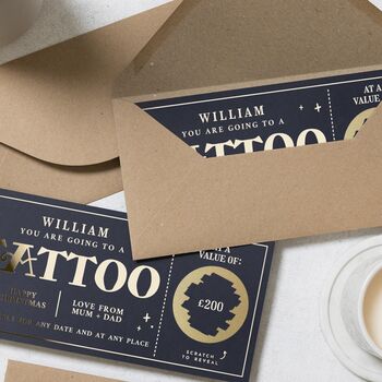 Personalised Tattoo Voucher Gold Foil Scratch Reveal, 6 of 9