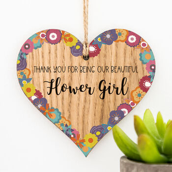 Thank You Flower Girl Token Gift Hanging Wood Heart, 2 of 3