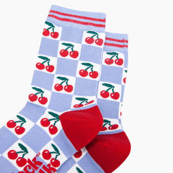Cherry Checkerboard Bamboo Socks In Blue, 2 of 4