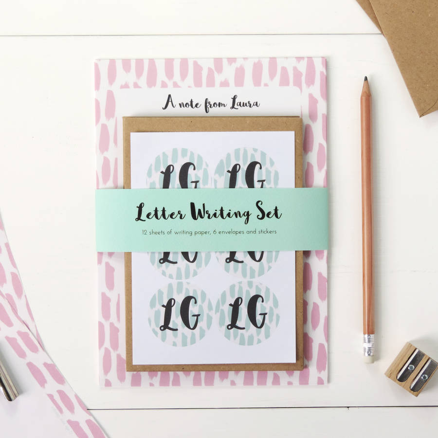 Personalised Letter Writing Set Brushstrokes Pink By Elle Jane Designs