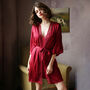 Burgundy Silk Satin Suspender Pajamas Two Piece Set, thumbnail 1 of 6