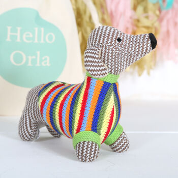Dachshund Sausage Dog Rattle And Personalised Gift Bag, 2 of 6