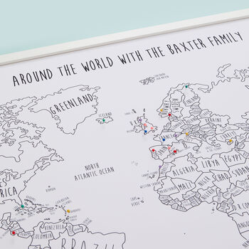 Personalised World Travel Pinboard Map With Pins, 2 of 12