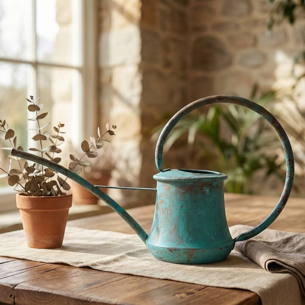 Verdigris Patina Solid Copper Watering Can, Long Spout, 1 of 4