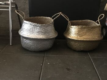 Gold / Silver/ Black Seagrass Belly Basket, 9 of 10