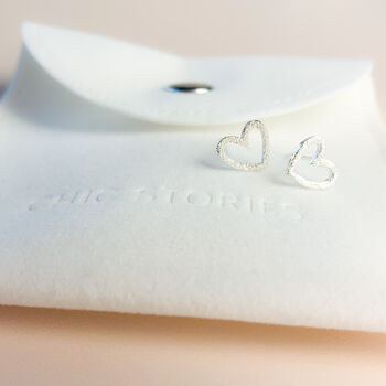 Sterling Silver Textured Heart Studs, 6 of 7