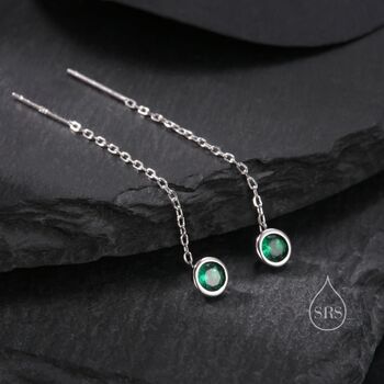 Emerald Green Bezel Cz Crystal Threader Earrings, 3 of 10