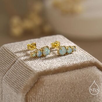 Sterling Silver Tiny Aqua Green Opal Trio Stud Earrings, 5 of 12