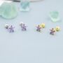 Sterling Silver Purple Amethyst Cz Flower Barbell Earrings, thumbnail 4 of 12