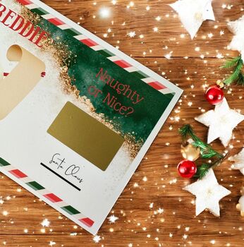 Naughty Or Nice Personalised Christmas Santa List Scratch Card With Envelope, 3 of 7