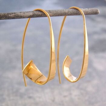 Gold Plated Silver Ribbon Drop Hoop Earrings, 2 of 6